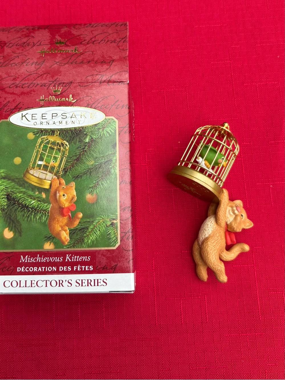 Hallmark Keepsake Ornament - Tan Kitten with Gold Cage and Red Bow